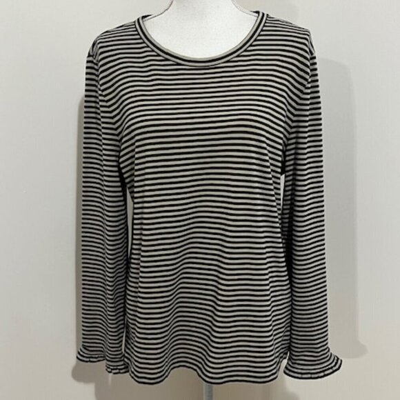 Brooks Brothers Red Fleece Tan & Black Striped Long Sleeve Blouse Top XL - Picture 1 of 5